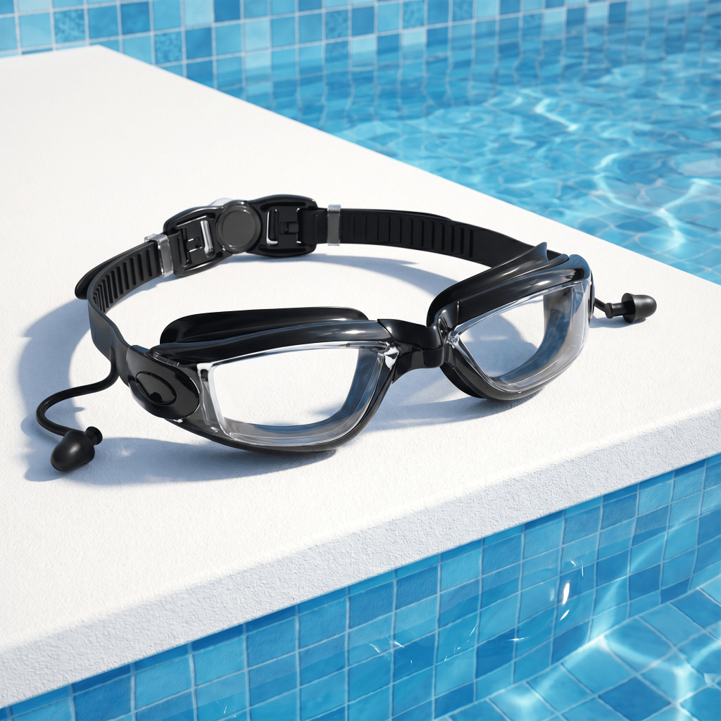 Óculos De Natação Profissional Com Protetor De Ouvido Piscina Praia Anti-Embaçamento  Lentes Uv