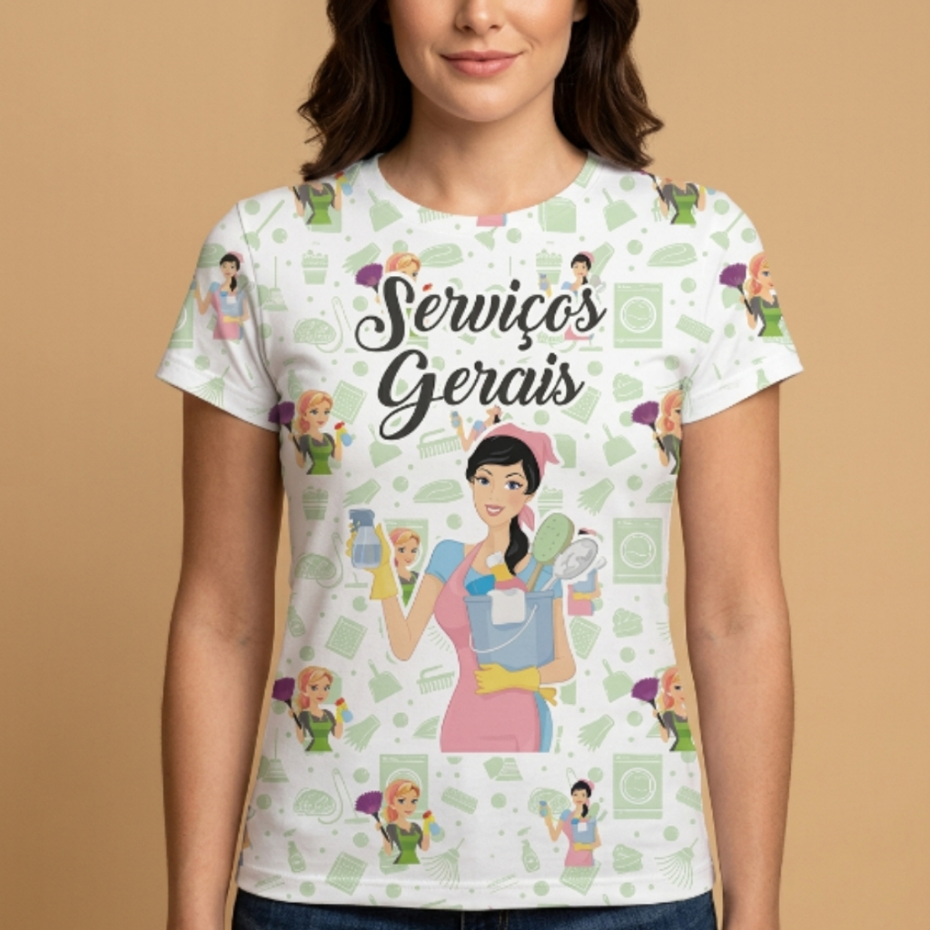 Camiseta Baby Look Serviços Gerais Feminina Limpeza Confortável Para Trabalho Uniforme Profissional