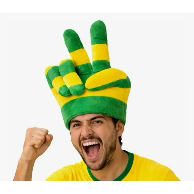 Chapéu Mãozinha Brasil | 28x28cm | Verde E Amarelo | Seleção Brasileira | Copa Do Mundo | Fantasia | Jogos | Futebol