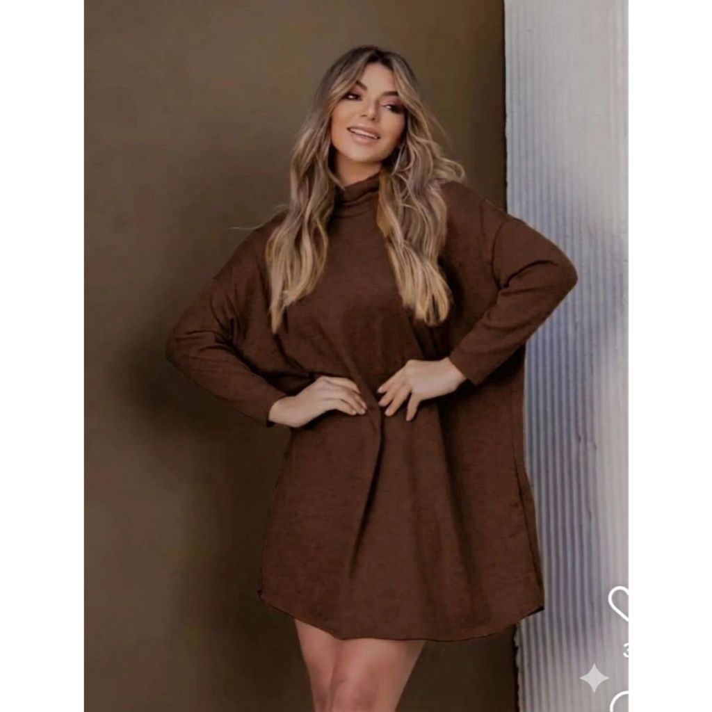 Poncho Mini Vestido em Lãzinha Gola alta Comprimento mini Elegância e Conforto