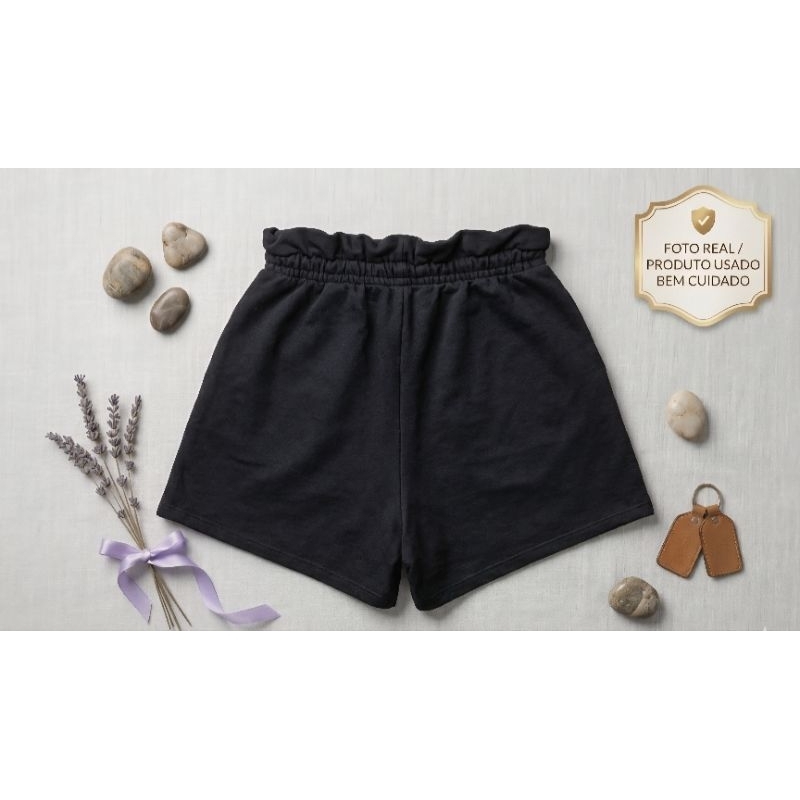 Shortinho Feminino Moletinho 34 / 16  Confortável Cintura Alta Com Elástico e Bolso Casual Academia Verão