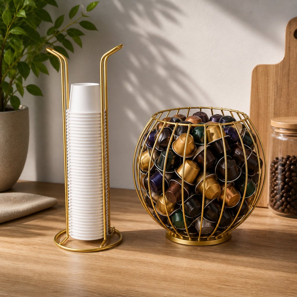 Kit Porta Cápsulas + Porta Copos Descartáveis Organizador Cozinha Moderno Suporte Café Cápsulas