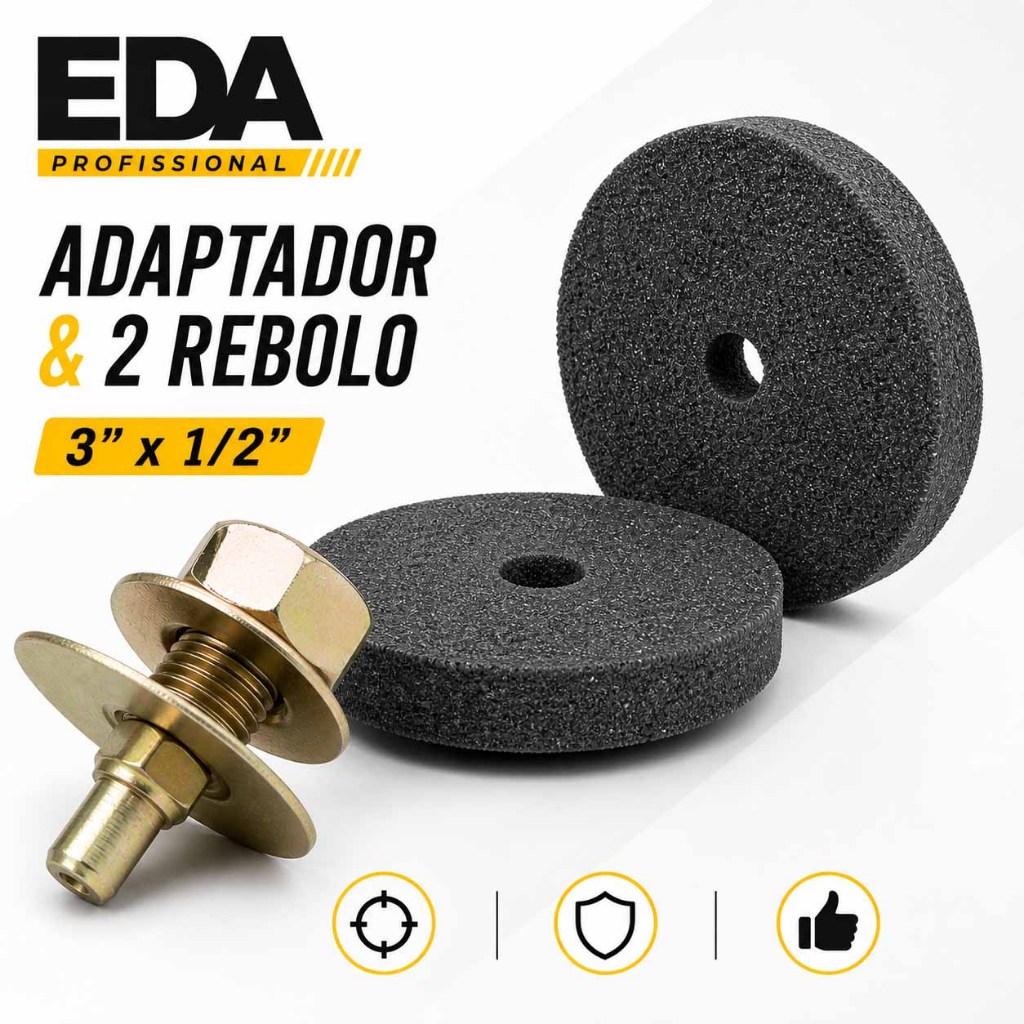 Adaptador com 2 Rebolo 3" x 1/2" EDA Para Esmeril e Retífica Alta Durabilidade Grão 120