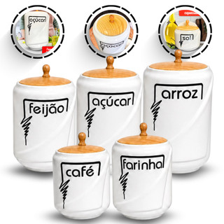 Kit Porta Mantimento Saleiro Arroz Feijão Farinha  Açucar com Tampa 2/4/5 Peça Robusto Aparelho Multiuso Cozinha Armário