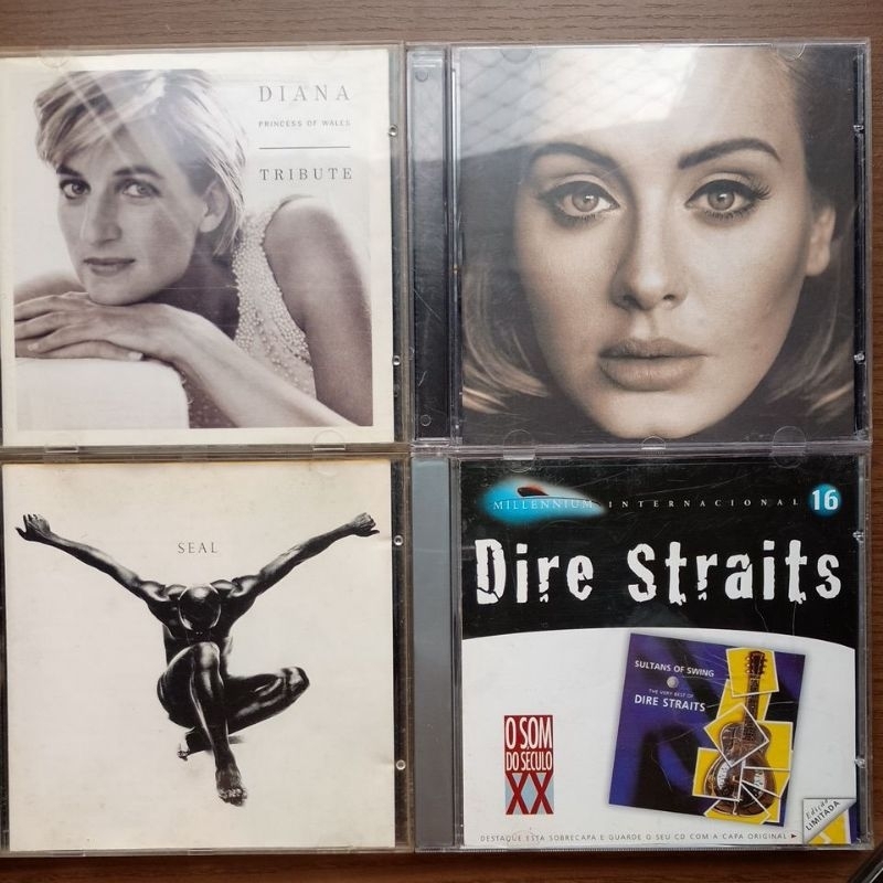 kit 7 CDs diversos: Adele, Seal, Phill Collins, Beegees, Dire Straits, Elton John e Tributo a Diana