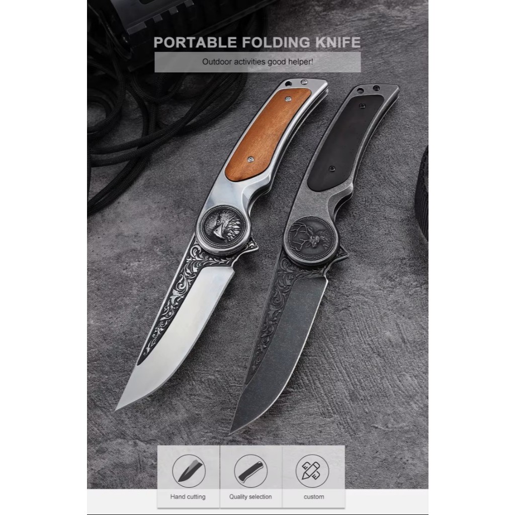 Canivete Top Cabo de Madeira Semi Automatico Com Rolamento Clip e Trava TC34ABCDE KNIFE MATRIX