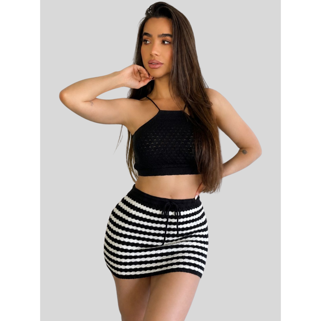 Conjunto Saída de Praia Saia e Top Tricot moda praia
