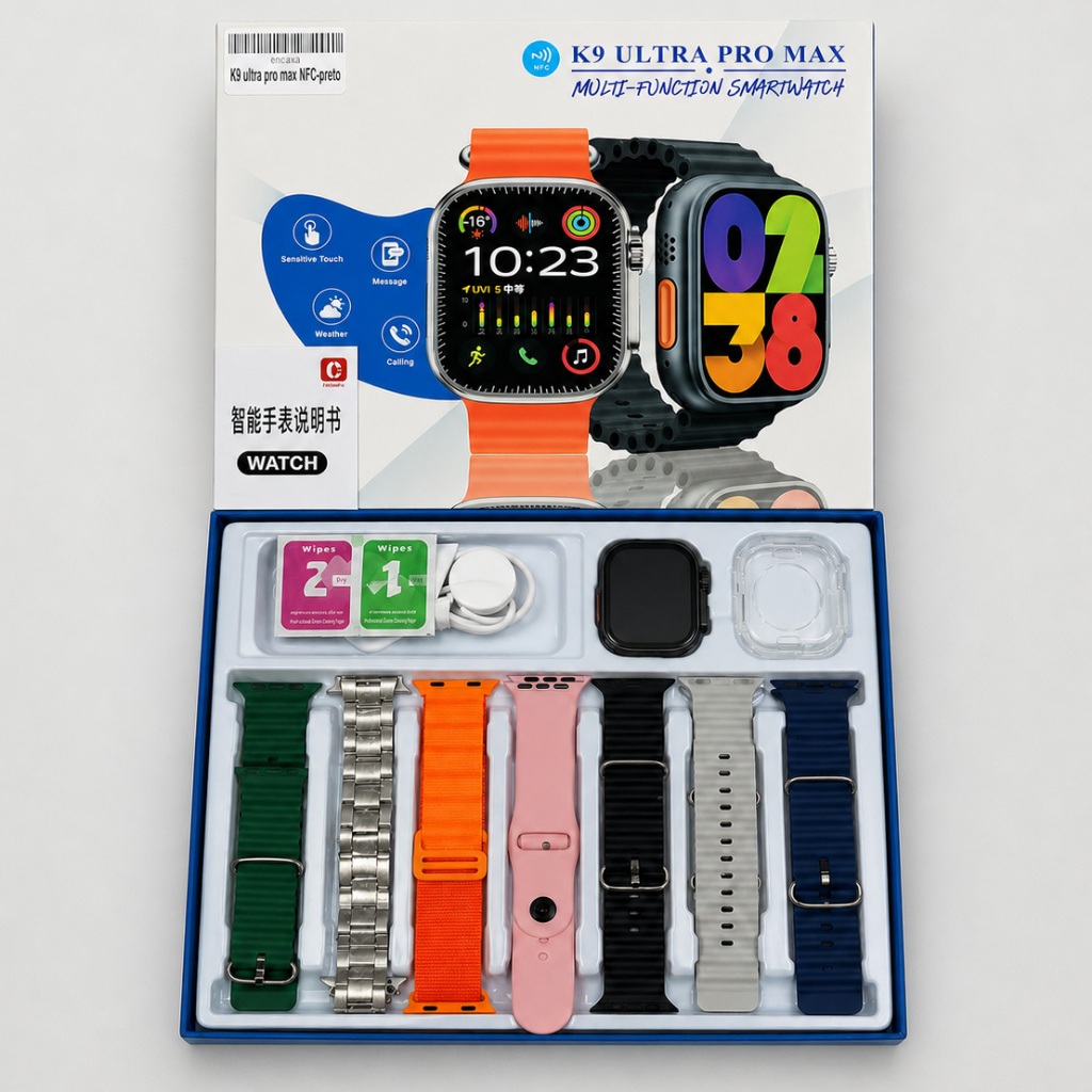 Novo Smart Watch 2026 K9 ULTRA Pro Max Seri 10 49mm com 7 Pulseiras Esporte