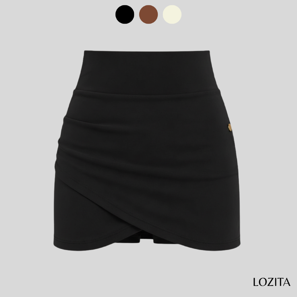 Short Saia Feminino Bengaline Poliamida Tendencia Curta Coladinha Verão Saia Preta Marrom Bermuda Básica