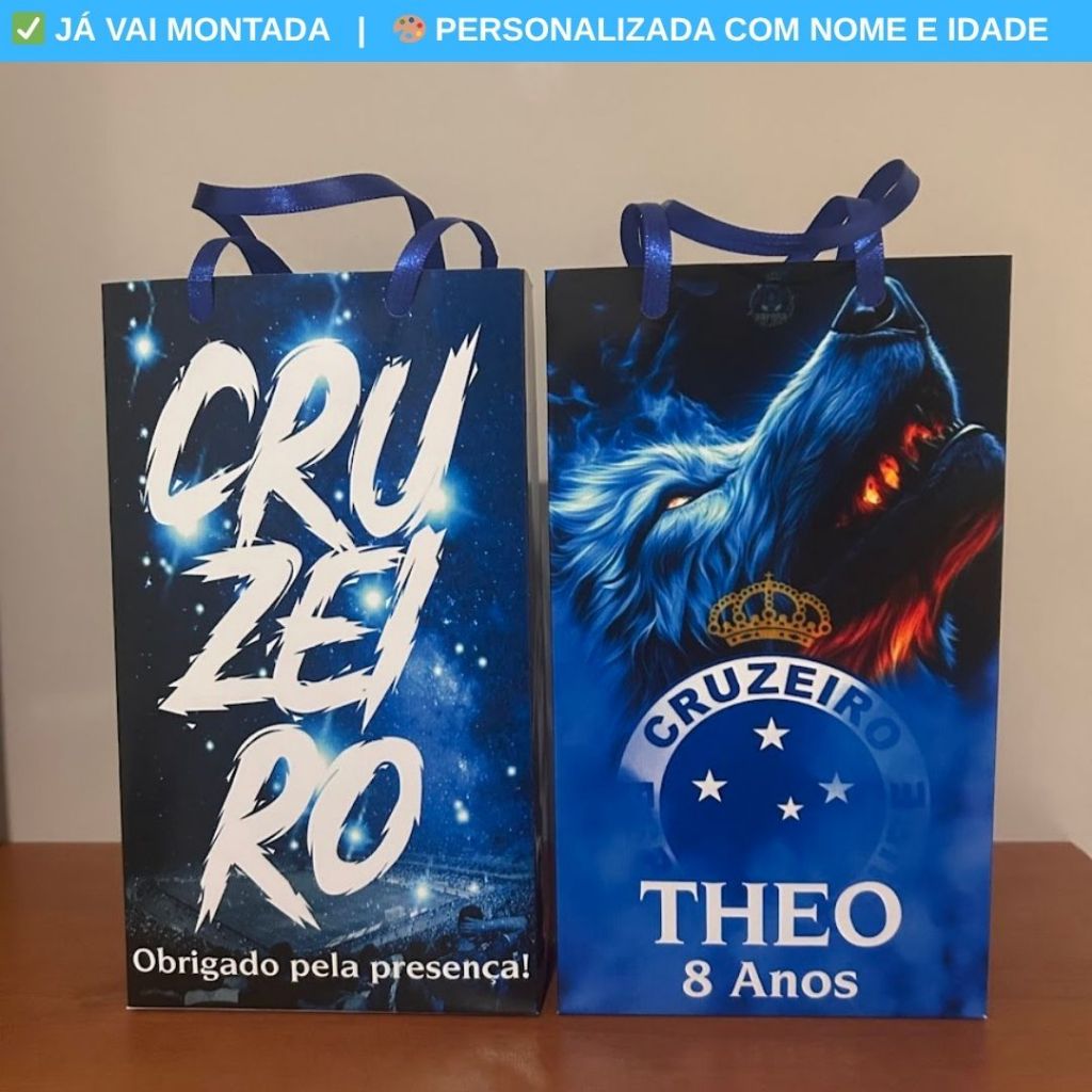 Sacolinha Surpresa Personalizada Cruzeiro Raposa Futebol Lembrancinha Festa Aniversario 17x10x4
