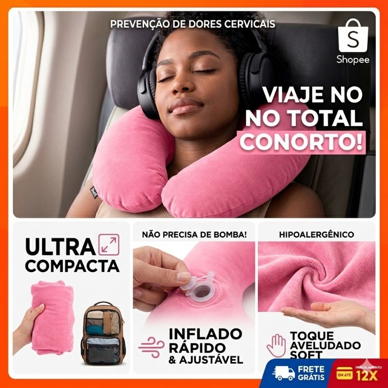 Almofada de Pescoço Inflável Premium – Conforto Ergonômico para Viagens e Descanso
