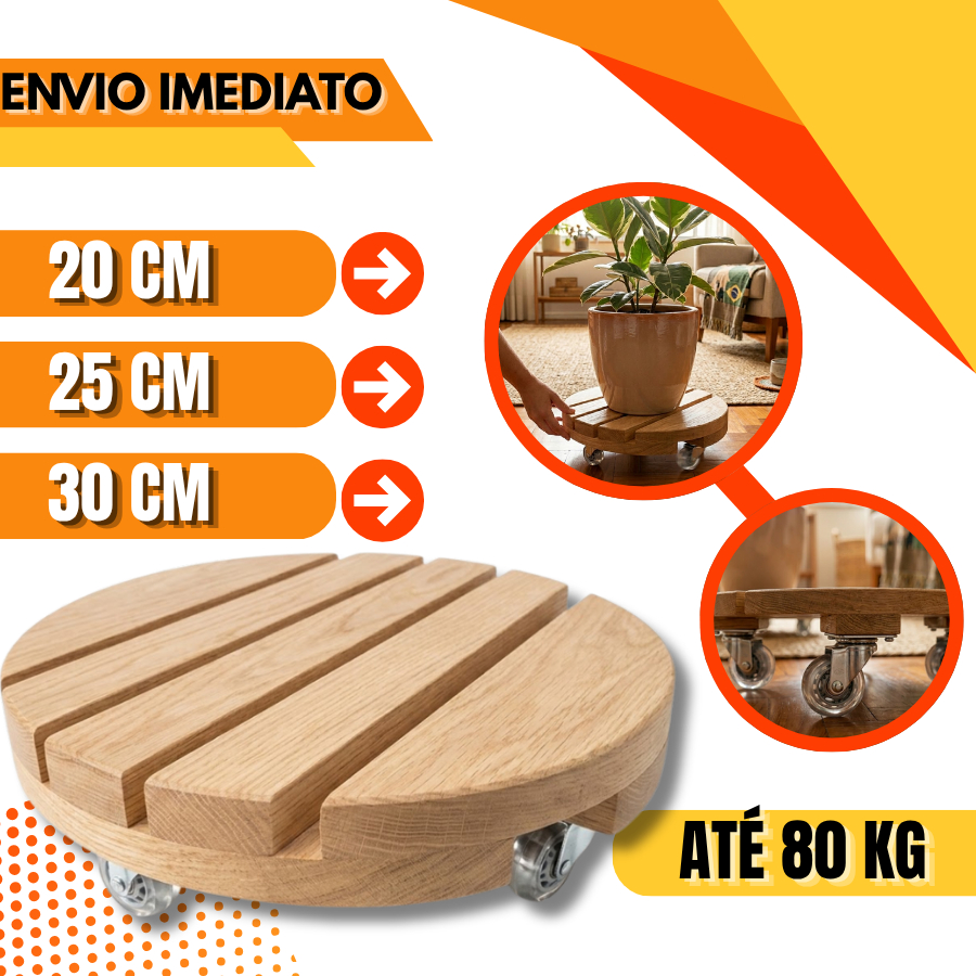 Suporte Para Botijão De Gás Vaso De Planta Com Rodinha Redondo Até 80kg De Madeira 20cm 25cm 30cm