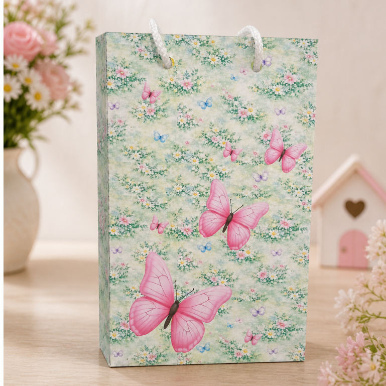 Sacolinhas Personalizadas Jardim Encantado das Borboletas Rosa com Alça Pegue e Monte Todos os Temas
