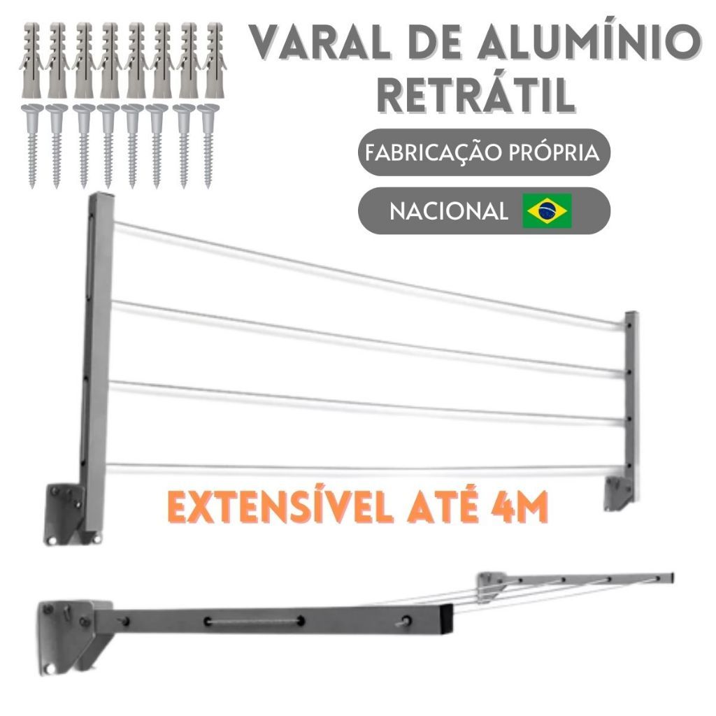 Varal Retrátil Dobravel Apartamento não Enferruja Aluminio