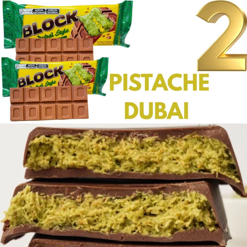 Kit 2 Tablete Chocolate ao Leite Recheio Pistache Dubai Style 165g Arcor Crocância extrema