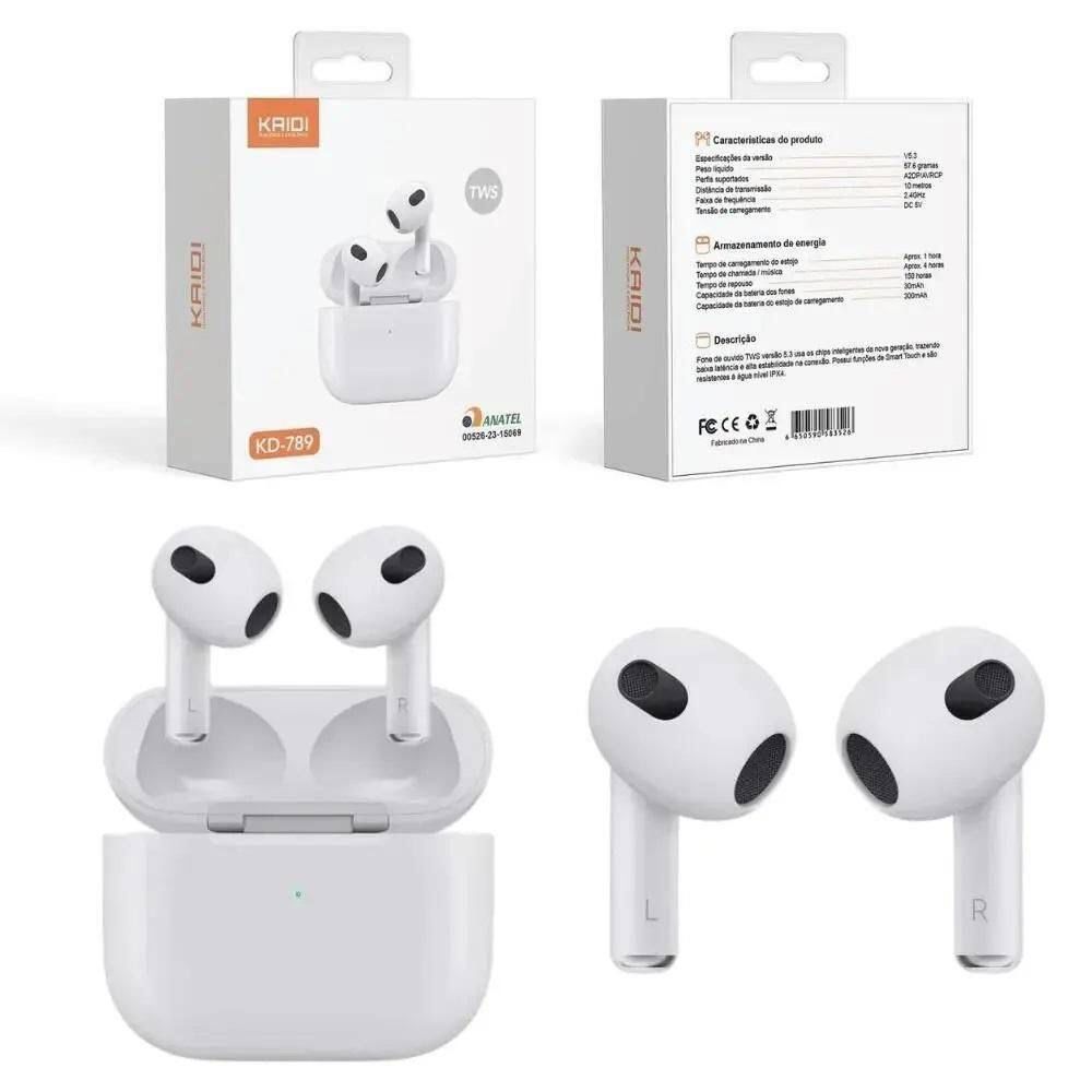 Fone Bluetooth TWS Kaidi Original Sem Fio Som Estéreo Premium Microfone Para iPhone Samsung Android Celular Wireless
