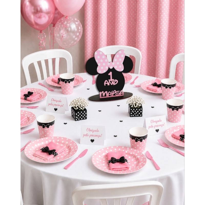 10/15/20 UNIDADES  Centro de Mesa Minnie Rosa e Vermelha | Decoração Festa Infantil Minnie | Lembrancinha Personalizada