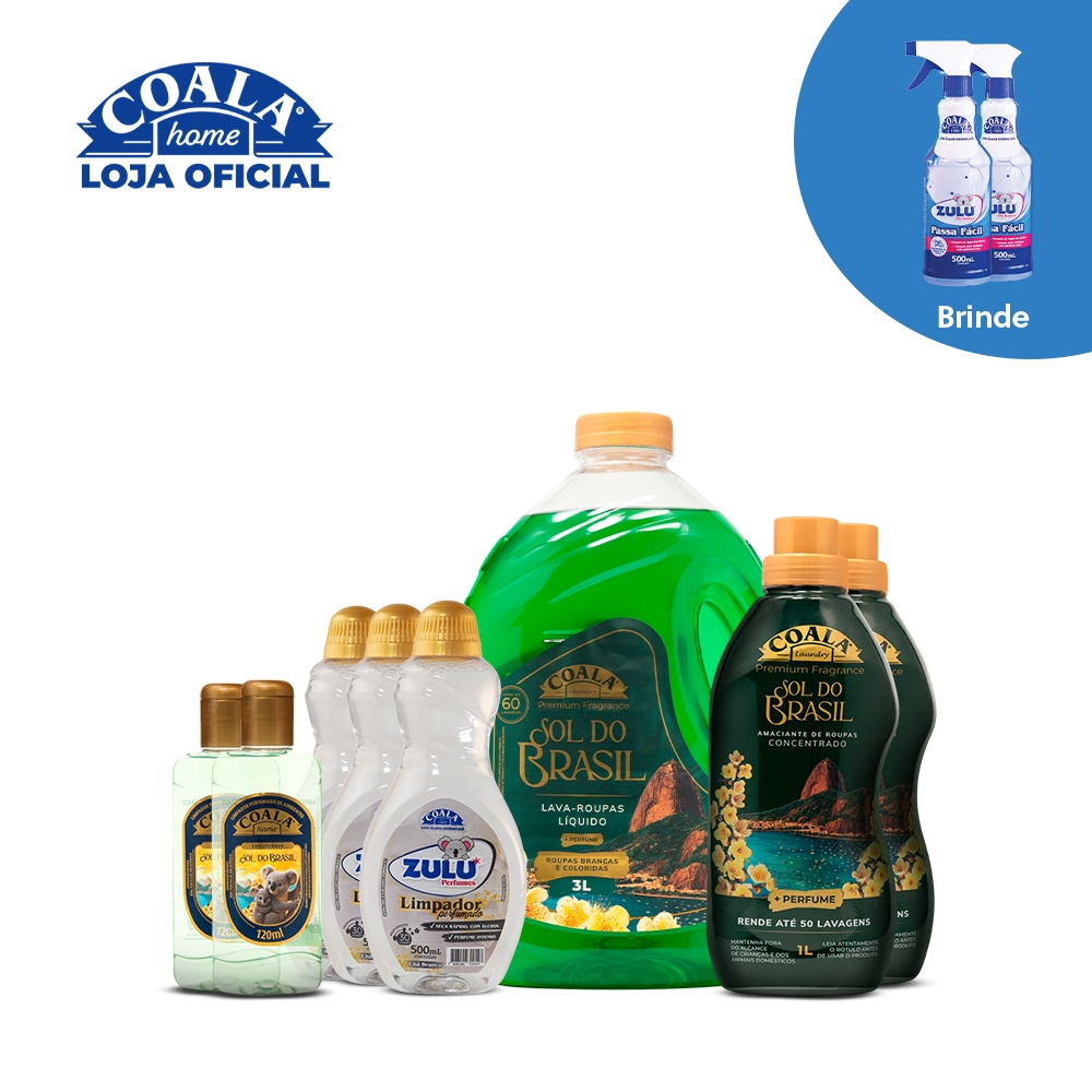 Kit Coala Mega Limpeza Perfumada Sol do Brasil - 8 itens + Brinde 2 Passa Fácil
