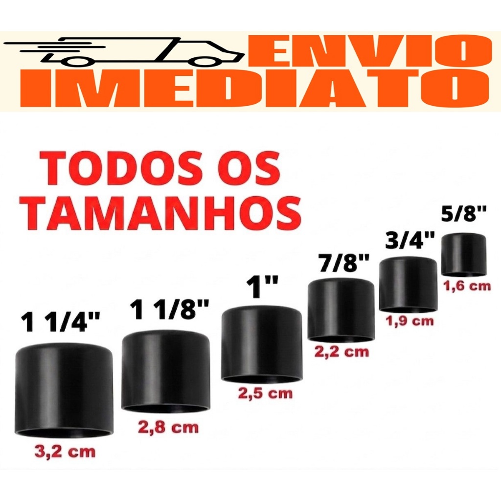 Kit Ponteiras de Todos os Tamanhos Para Cadeira Externa Preta 5/8, 3/4, 7/8, 1, 1.1/8, 1.1/4