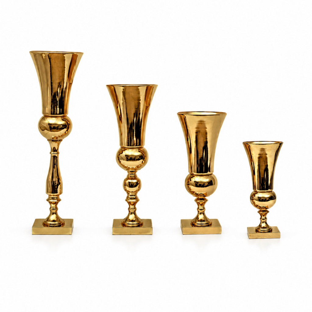 Vaso Decorativo Taça Dourado ou Prata Festa Casamento Arranjo Floral Aparador Decoração Premium