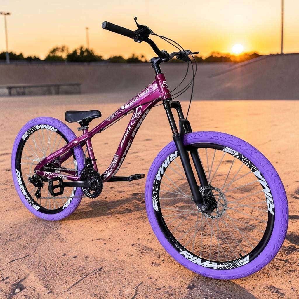 Bike Aro 26 PRO-X Freeride Roxo Cromo Rodas Rimaxx 21 Marchas Downhill Freio a Disco Pneu Flame Tipo Hupi Naja Grau