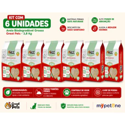 Kit 6 Areia Biodegradável Grossa Great Pets para Gatos - 3,8 Kg