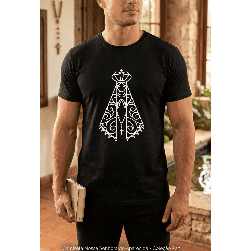 CAMISETA MASCULINA/UNISSEX CRISTÃ 100% ALGODÃO NOSSA SENHORA DE APARECIDA