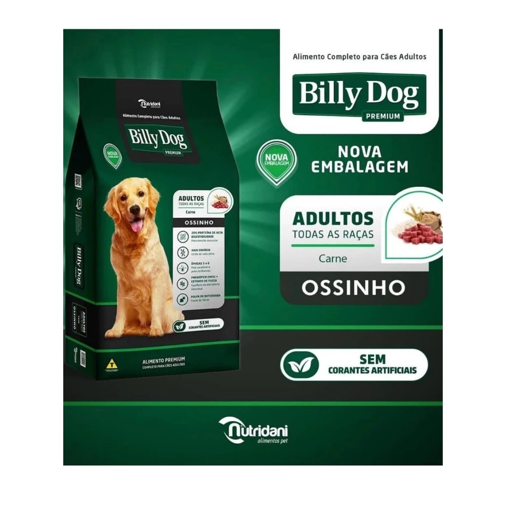 Ração Billy Dog PREMIUM Adultos Ossinhos Carne 25Kg 10.10 — imagem 2 de 2