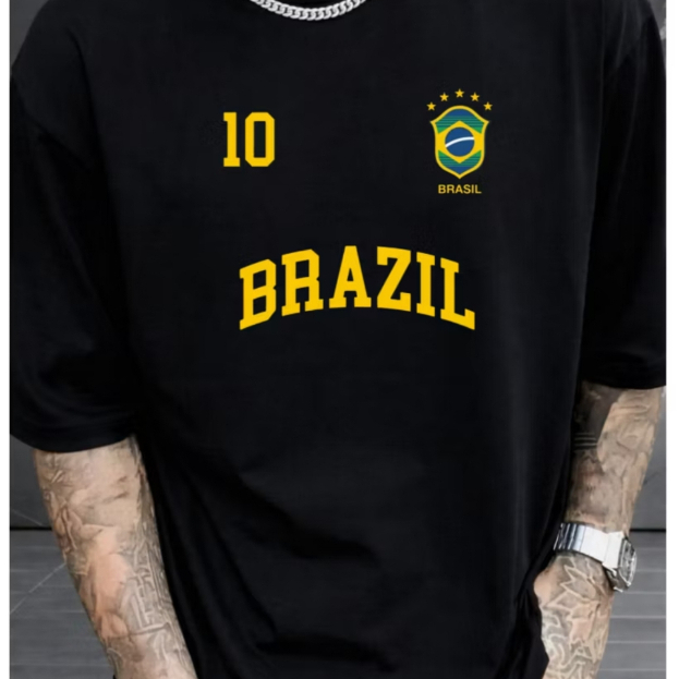 Camiseta Masculina 100% Algodão Brasil 10 Estilo Futebol Unissex Casual Camisa Premium Copa Do Mundo Envio Rapido