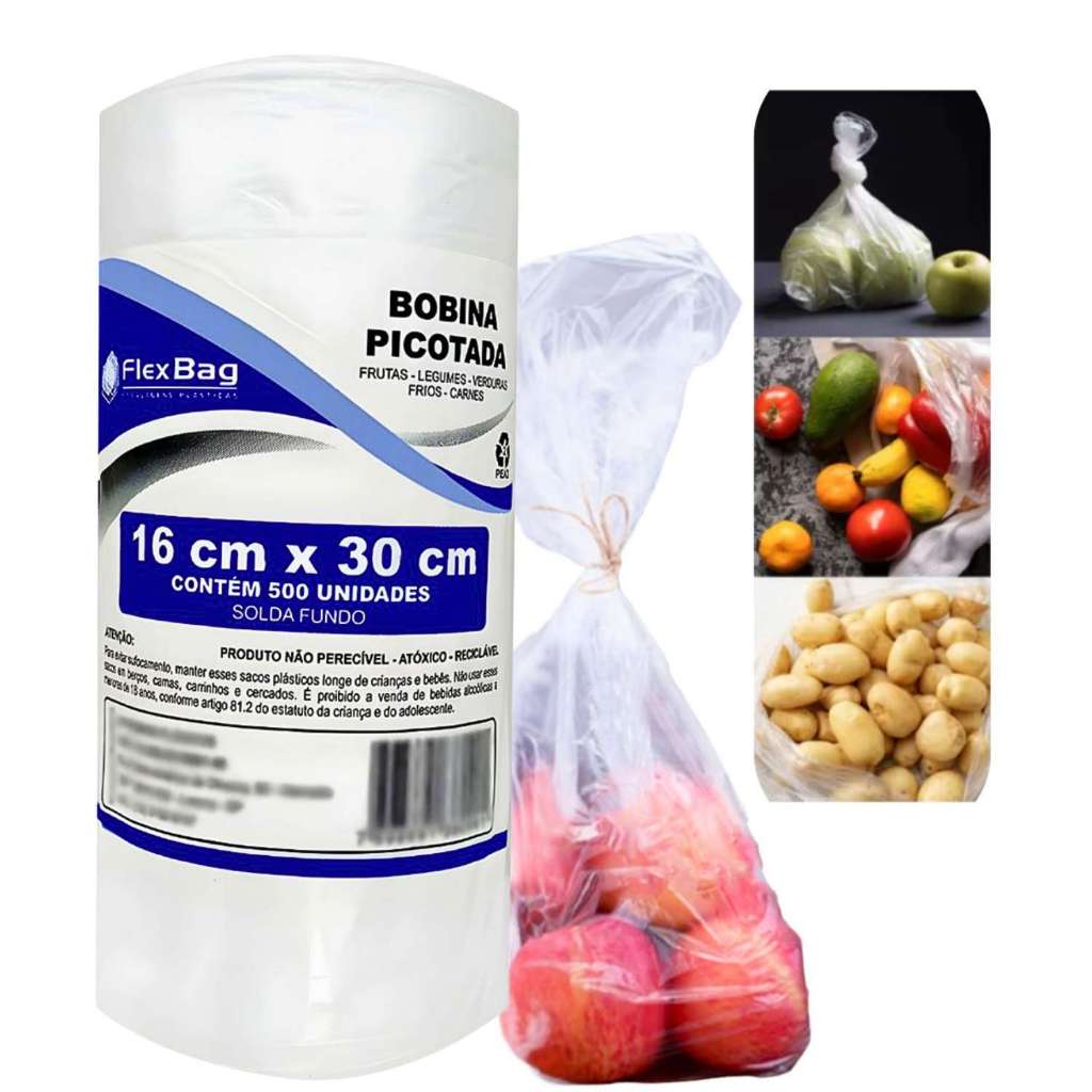 Bobina Saco Plástico Picotada Plast Film 16x30 Unidade Frutas Legumes Açougue