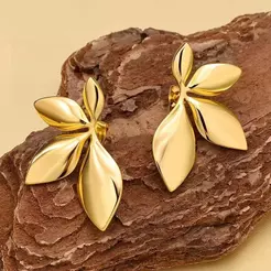 Brincos de Folha em Aço Inoxidável Banho Ouro Hipoalergênicos Estilo Minimalista Feminino presente