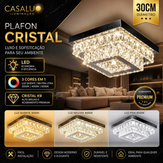 Plafon 2 Andar Luminária De Teto Cristal Luxo Moderno Lustre Estrela Brilho 3 Cores Em 1 Multicor