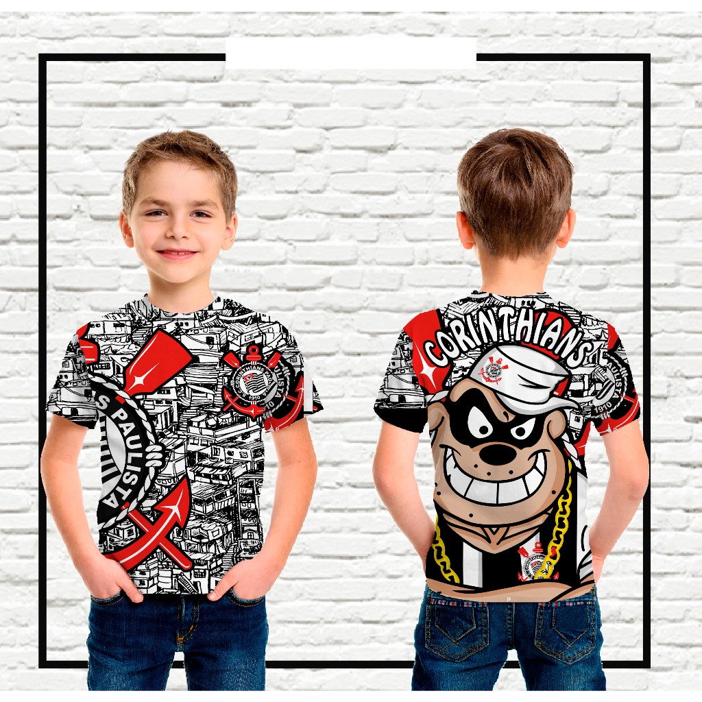 Camiseta Infantil e Adulto Corinthians Mascara em tecido Dryfit