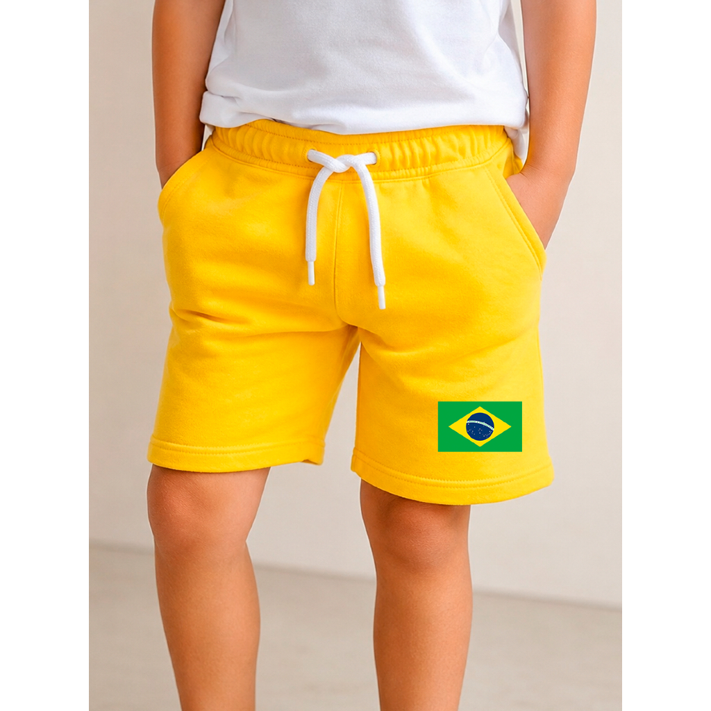 Bermuda Infantil  Brasil Juvenil Moletom Flanelado Dia a Dia Para Criança Cordão Com Elástico