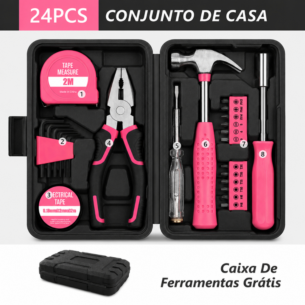 Kit jogo de Ferramentas 24 Peças Multifuncional Portatil Completo para Reparos em Casa e no Trabalho