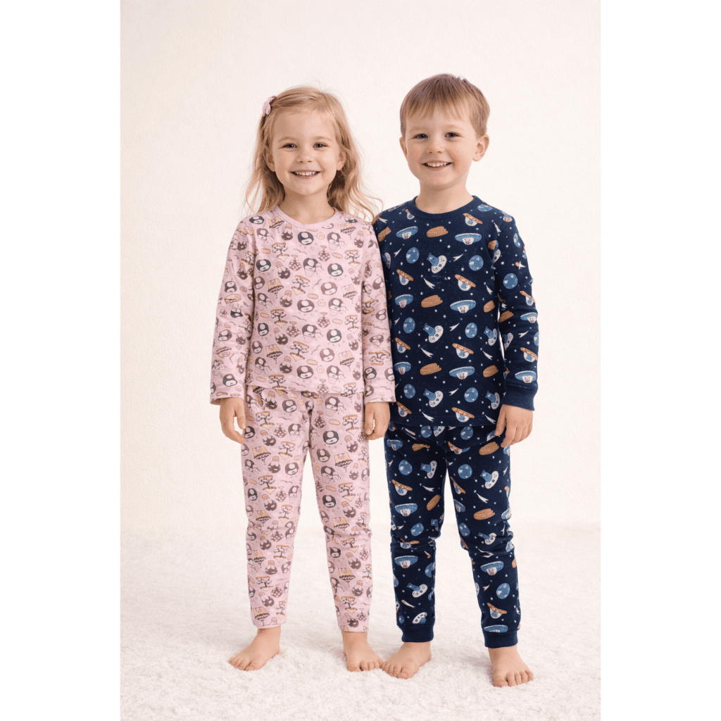 Um Pijama Infantil Inverno Meninos  Meninas Conjunto Longo Estampado Quentinho Macio Suede Estampado