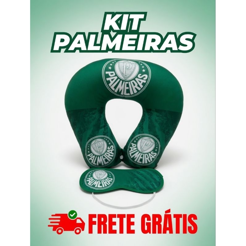 Kit Verdão Almofada de Pescoço + Tapa Olho Alviverde Viagem Futebol