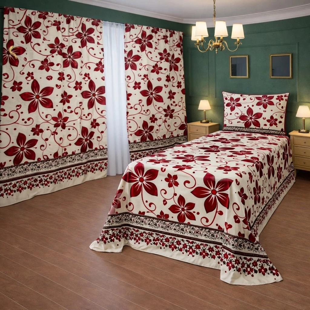 Kit Lençol Solteiro 4 Peças com Cortinas toque de Algodão Aveludado C/ 1 Porta Travesseiro *Oferta — imagem 1