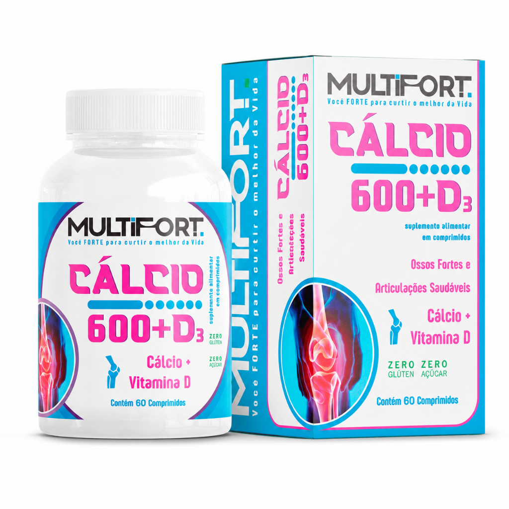 Cálcio 600 + D3 Multifort Suplemento Alimentar Articulações Saudáveis 60 Comprimidos Zero Glúten