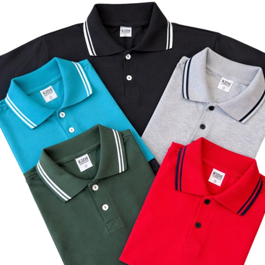 Kit 5 Camisetas Polo Infantil Malha Algodão