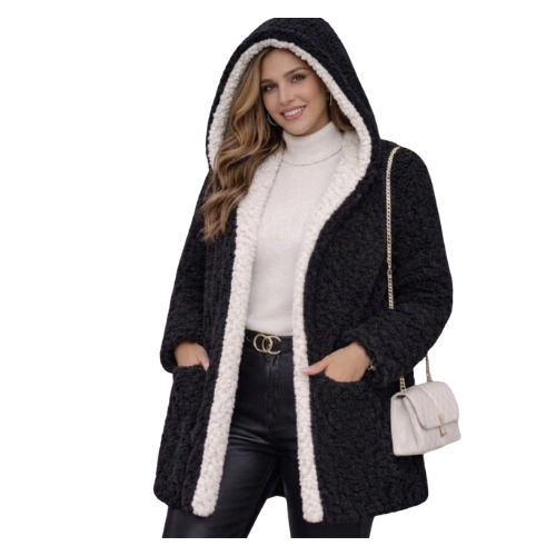 casaco longo teddy femnina dupla faze  com capuz peluciada quentinho blusa de frio  2026