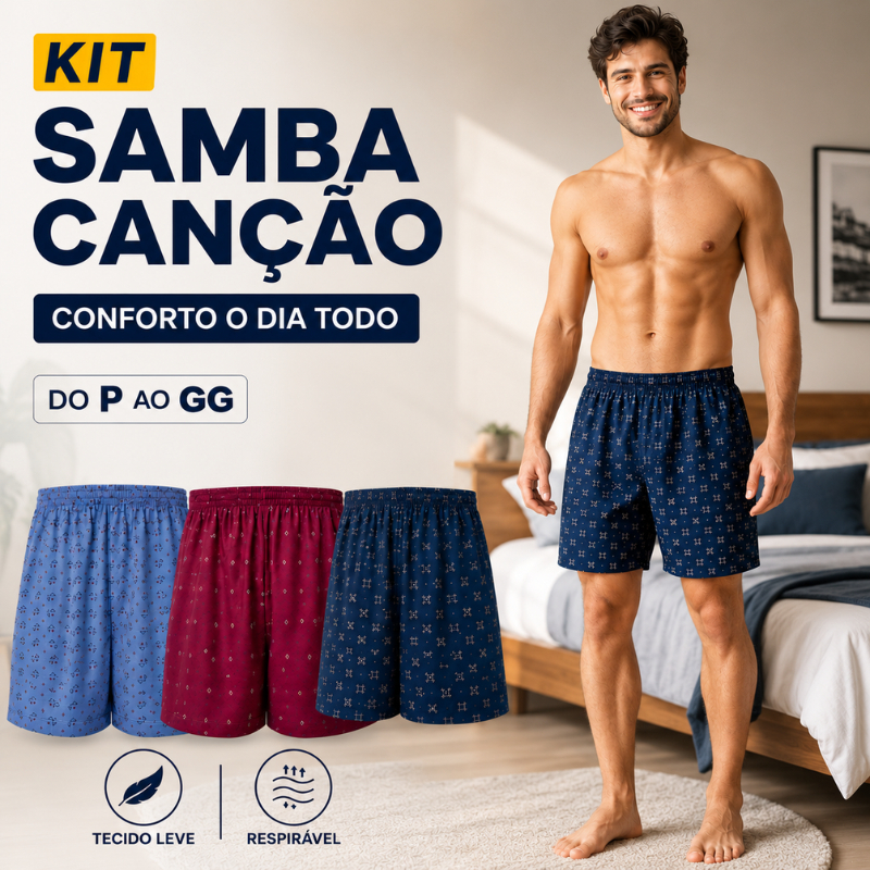 Cueca Samba Canção Masculina Kit Estampada Confortável Algodão Leve do P ao GG |100| Promoção