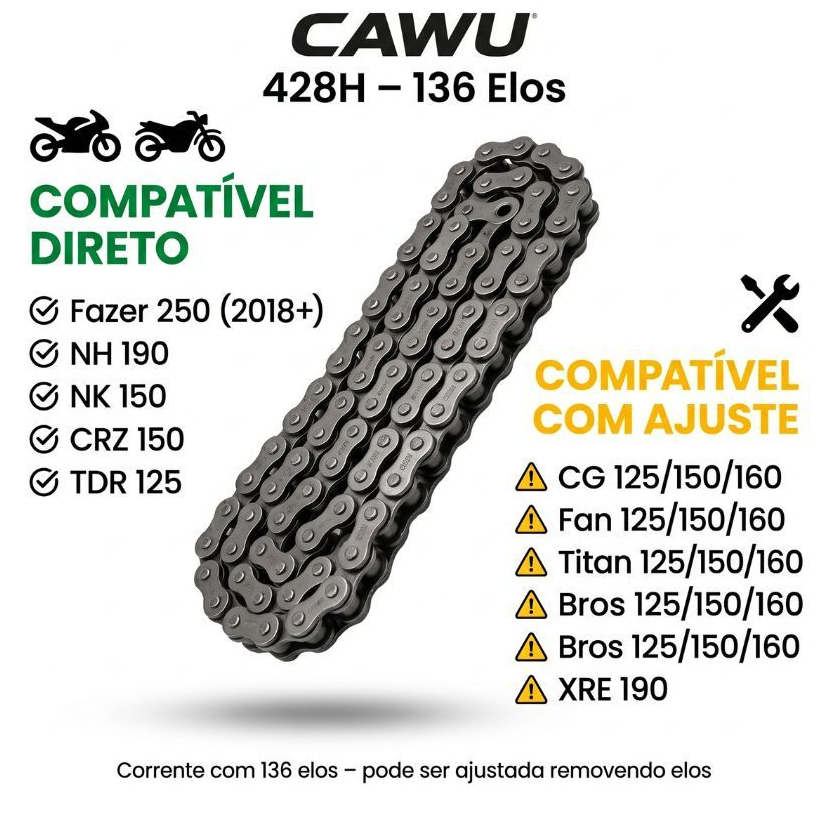 Corrente de Moto Fazer 250 (2018+)NH 190/  NK 150/ CRZ 150/TDR