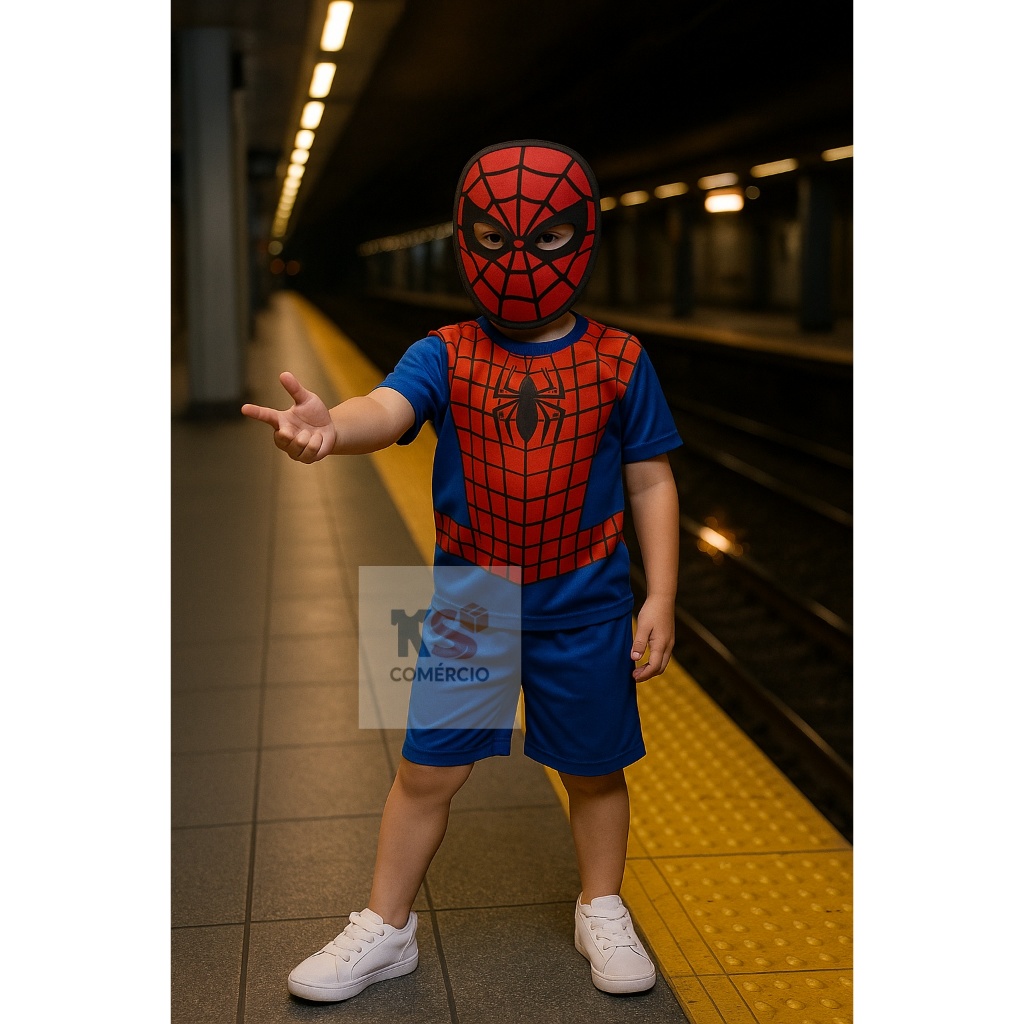 Fantasia Infantil Homem-Aranha – Macacão Curto Menino (2 a 8 Anos) - Pronta Entrega!