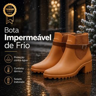 Bota Galocha Feminina Salto 100% Impermeável Super Macia Leve Confortável Antiderrapante Inverno Neve Chuva Fivela