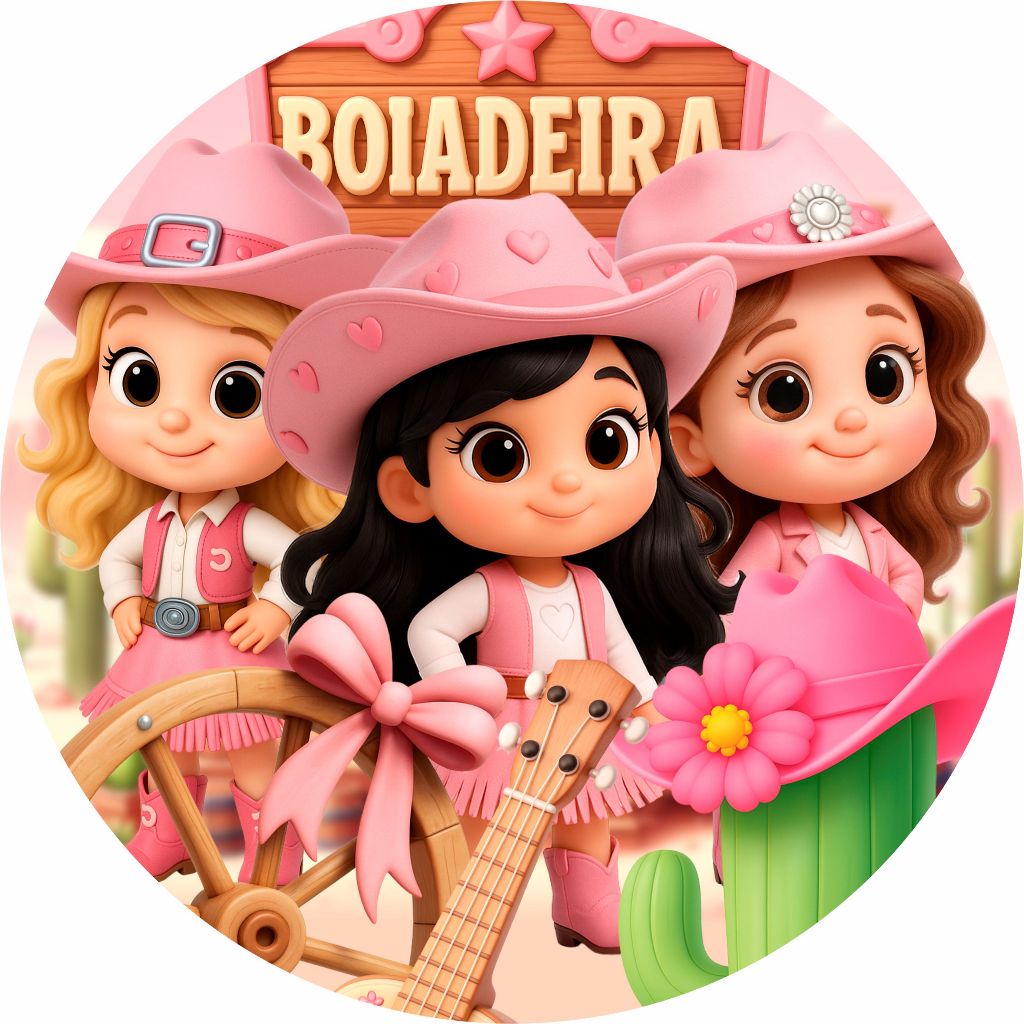 Capa Painel Redondo 1,5 m festa decoração desenho Boiadeira country chapéu