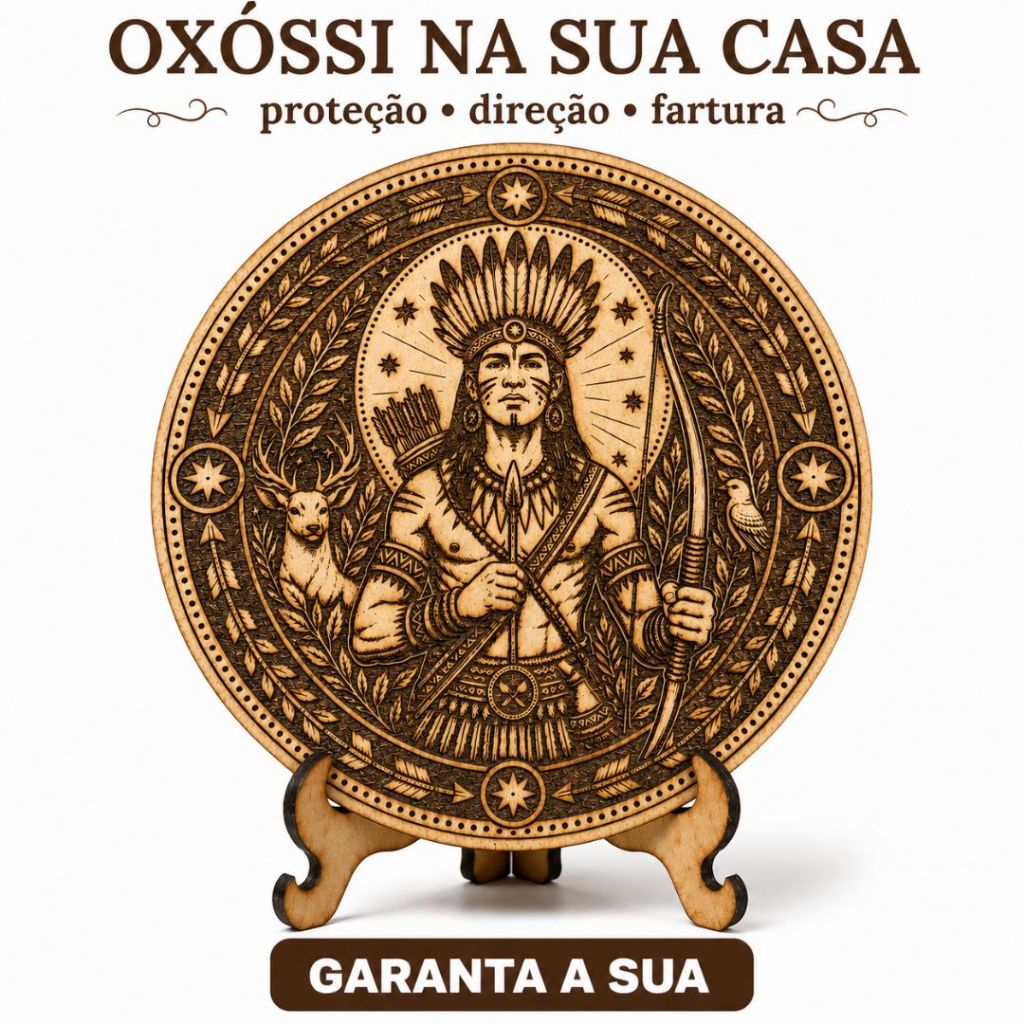 Mandala Oxóssi MDF Proteção Caminhos Abertos Umbanda Orixá 18cm Candomblé Indigena Quadro