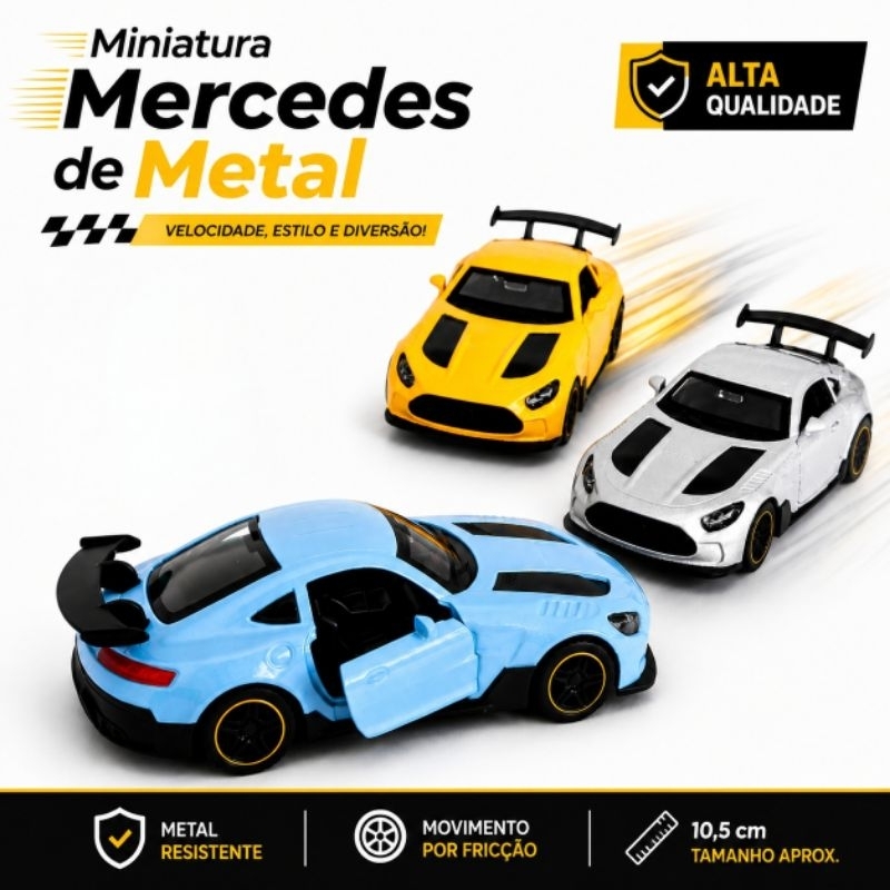 Brinquedo Miniatura de Metal Mercedes AMG-GT Carrinho Brinquedo Infantil Colecionáveis