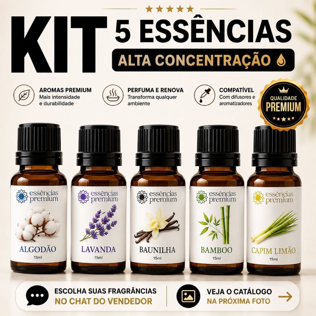 Imagem Kit com 5 Essências Para Aromatizador e Difusor Elétrico a Base de Água - Cinco Aromas