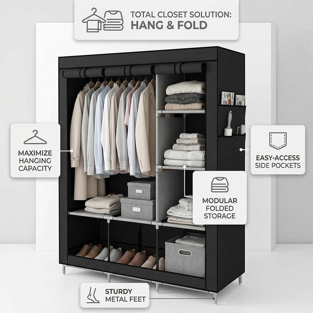 Guarda Roupa Dobrável Organizador De Roupas Portátil Multiuso Armário Organizador 4 Divisórias